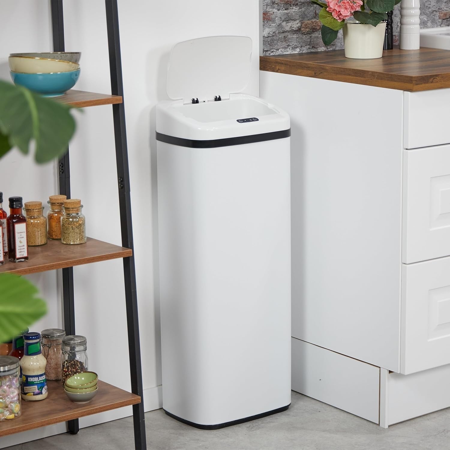 40L Touchless Kitchen Bin Sensor Automatic Electric Lid White