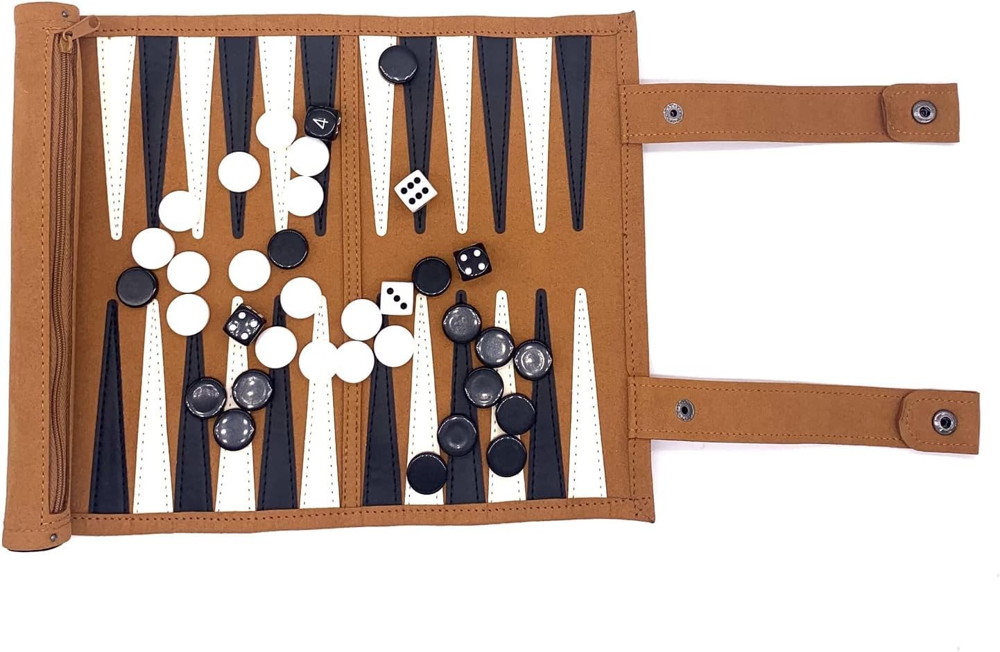 Travel Backgammon Set Roll Up Leather Portable Board Game 18.5 Inch