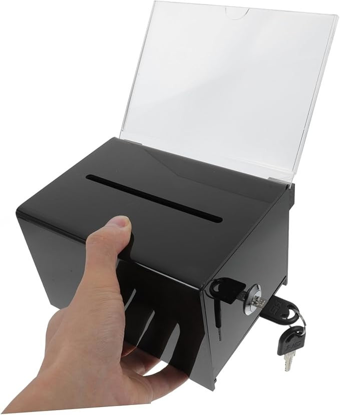 Black Acrylic Lockable Donation Box 16cm Secure Tip Jar Ballot Fundraiser Holder