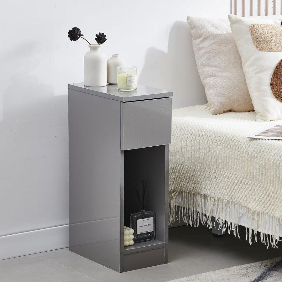 Slim Bedside Table with Drawer & Shelf – Modern Narrow Nightstand