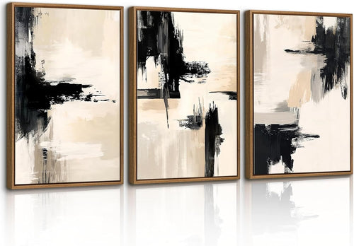 Minimalist Ink Canvas Wall Art 3 Panels 30x40 cm Modern Black Beige Decor