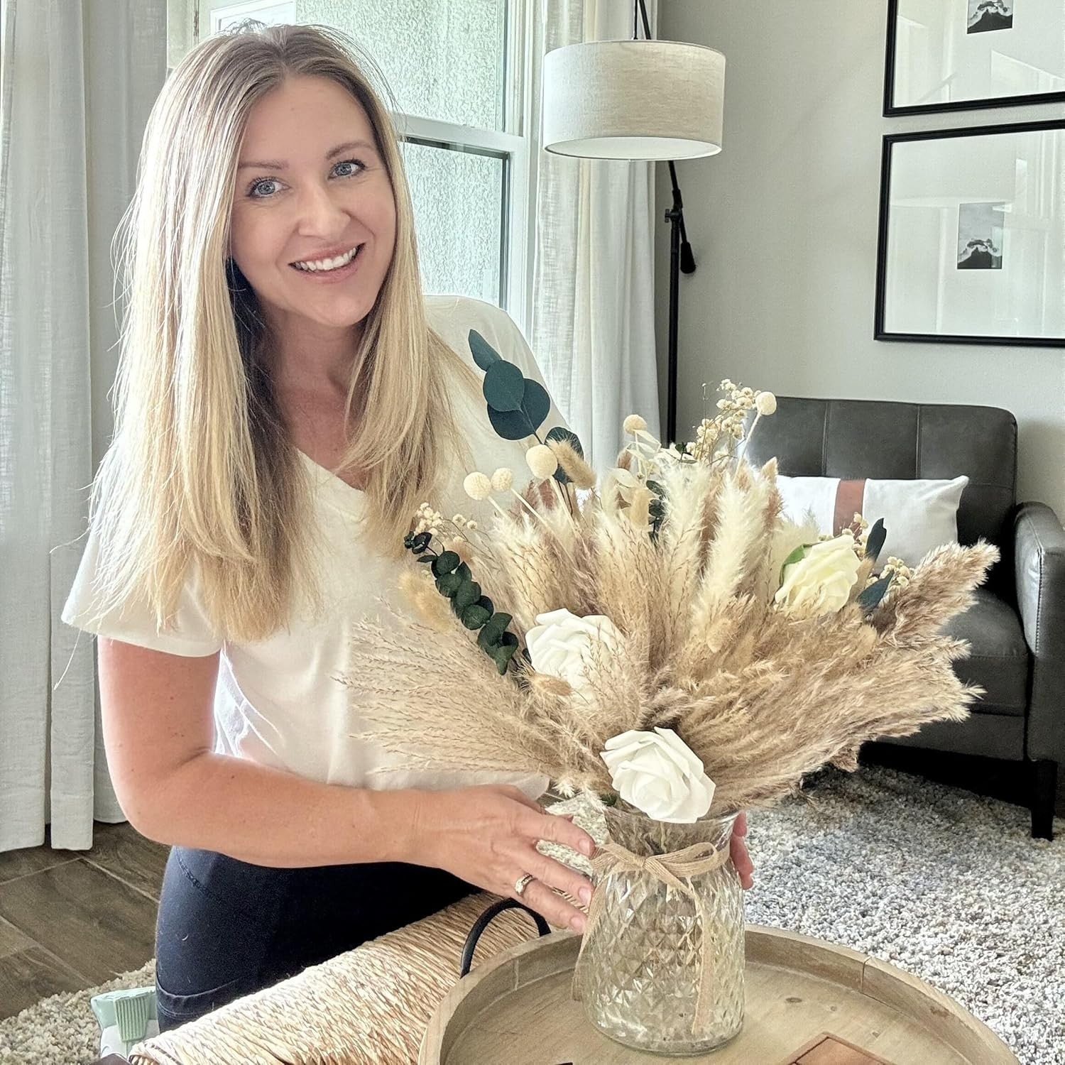 Artificial Flowers in Vase Pampas Grass Centrepiece Luxury Home Decor
