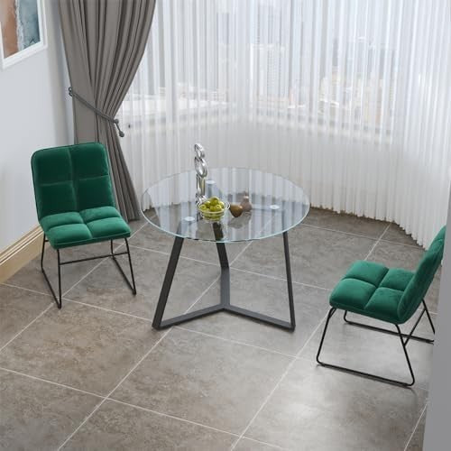 100cm Round Glass Dining Table with Black Metal Legs Modern Kitchen Table