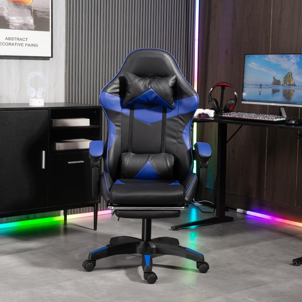 Ergonomic Gaming Chair Swivel Office Chair w/ Lumbar Support Blue