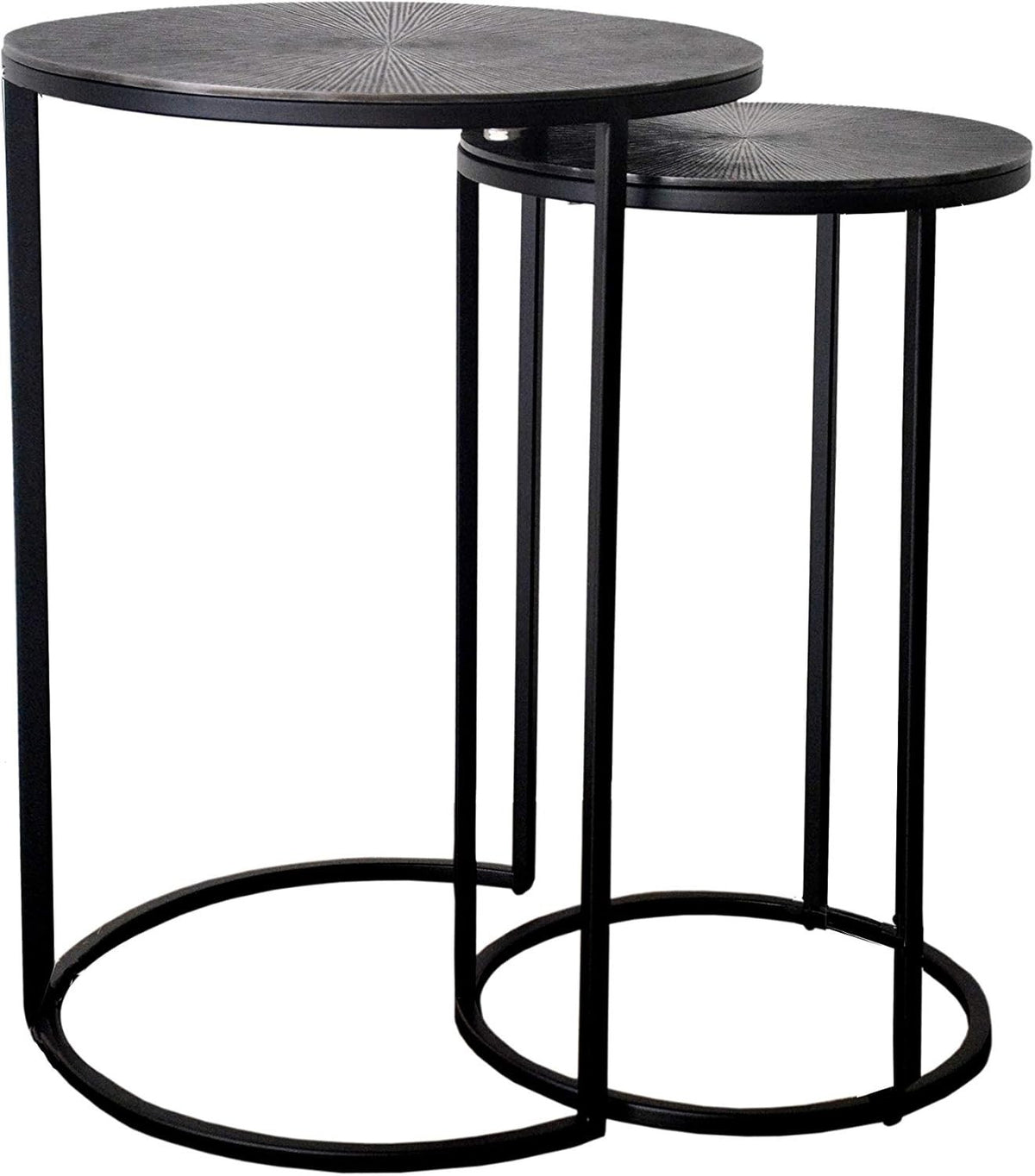 Round Accent Side Table Antique Silver Black Cast Aluminum Metal Top