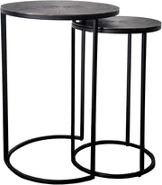 Round Accent Side Table Antique Silver Black Cast Aluminum Metal Top