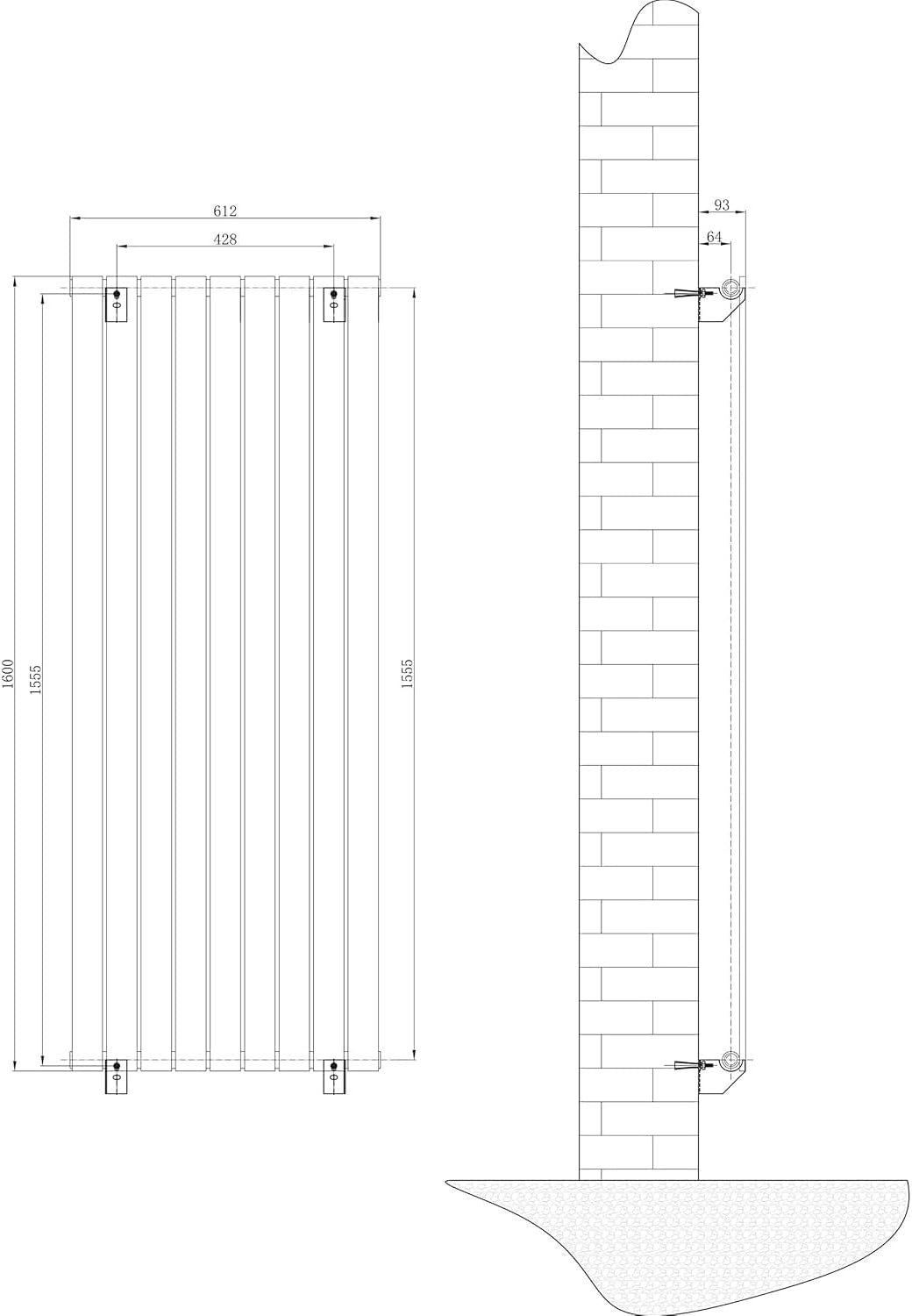 Vertical Anthracite Grey Radiator 1600x610mm Double Panel High Heat Output