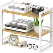 White Wood Desk Shelf – 2-Tier Desktop Organizer w/ Hollow Sides for Office