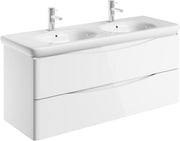 1200mm Double Basin Wall Hung Vanity Unit White Gloss Modern Bathroom Storage