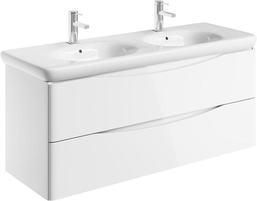 1200mm Double Basin Wall Hung Vanity Unit White Gloss Modern Bathroom Storage