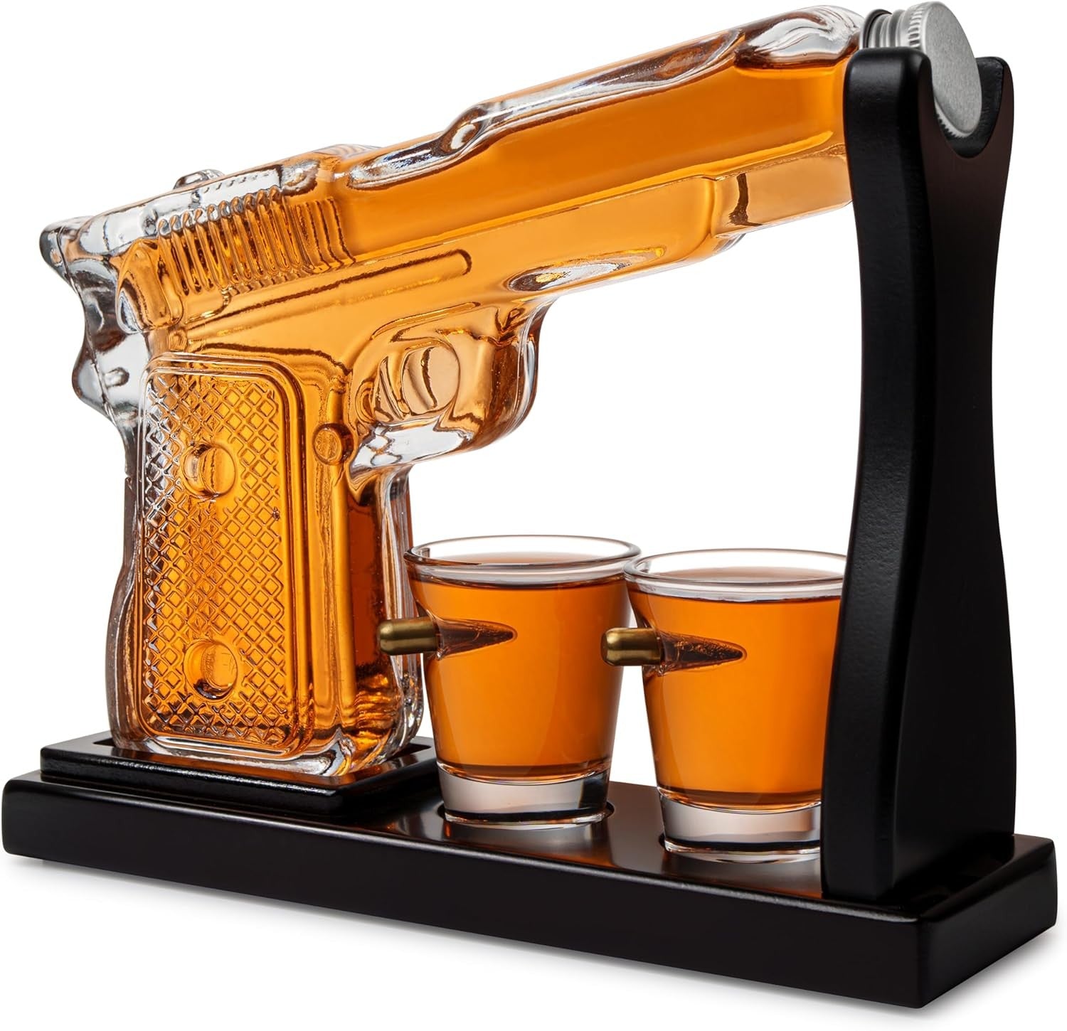 Pistol Gun Whiskey Decanter Set Glass Bottle with Bullet Shot Glasses