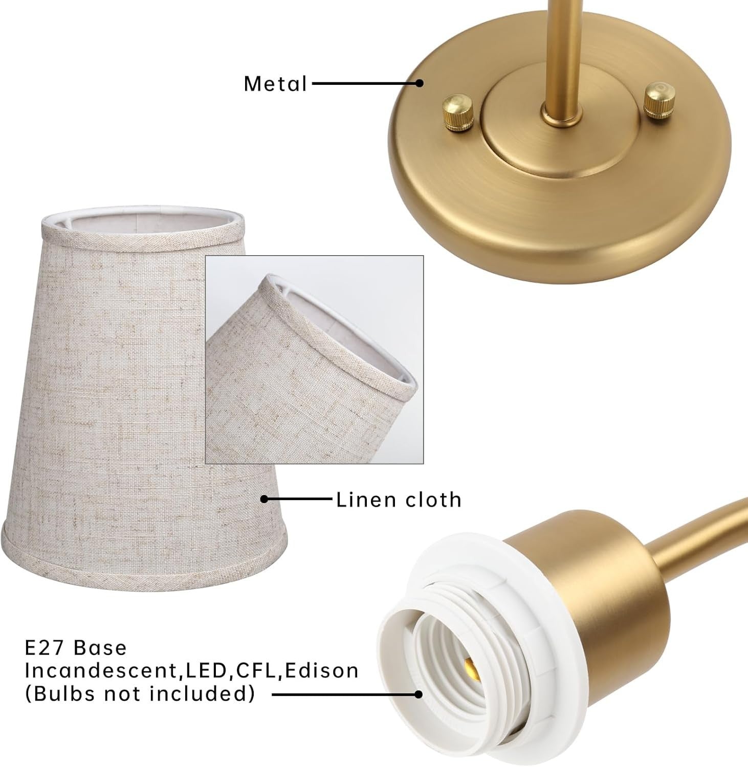 Antique 2-Light Wall Sconce Linen Fabric Shades Bedroom & Bathroom Lamp