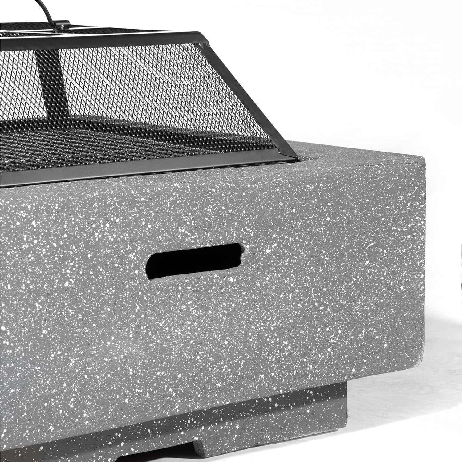 64cm Outdoor Square Fire Pit with BBQ Grill, Mesh Safety Lid & Heat-Resistant
