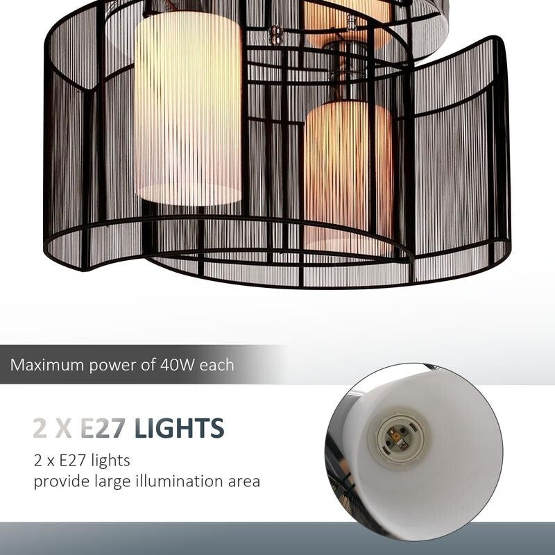 Modern 2 Way Flush Ceiling Light Black Metal Shade Fixture E27 Hall Lounge