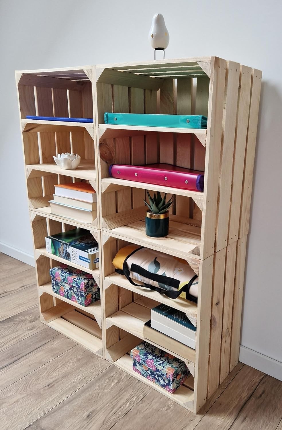 Wooden Tiered Storage Crates 2-Shelf Freestanding Organizer 50x40x30cm