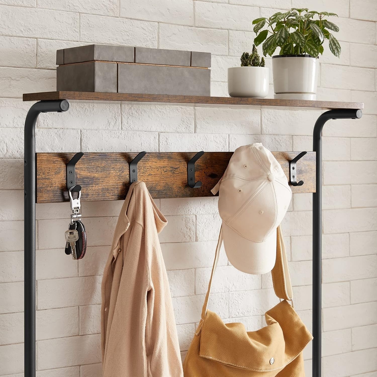 5 Tier Industrial Coat & Shoe Rack with Hooks & Top Shelf – Durable Storage