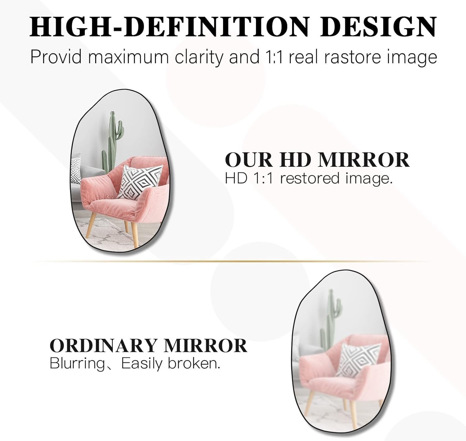 Irregular Wall Mirror 85x52cm Asymmetrical Hanging Mirror for Hallway