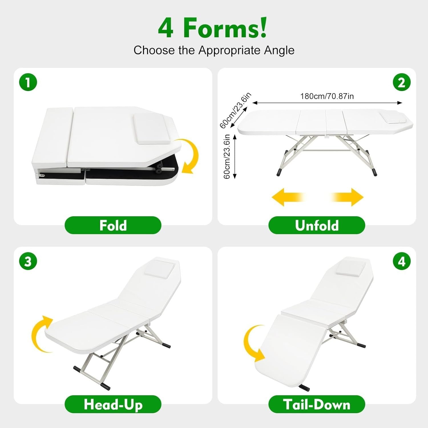 Foldable Portable Massage Bed 3-Section Beauty Salon Spa Table White 180×60cm