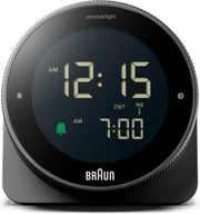 Radio Controlled Digital Alarm Clock Silent Snooze Reverse LCD Black
