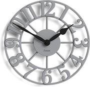 Grey 30cm Skeleton Wall Clock Silent Modern Raised Numerals Metal Home Decor
