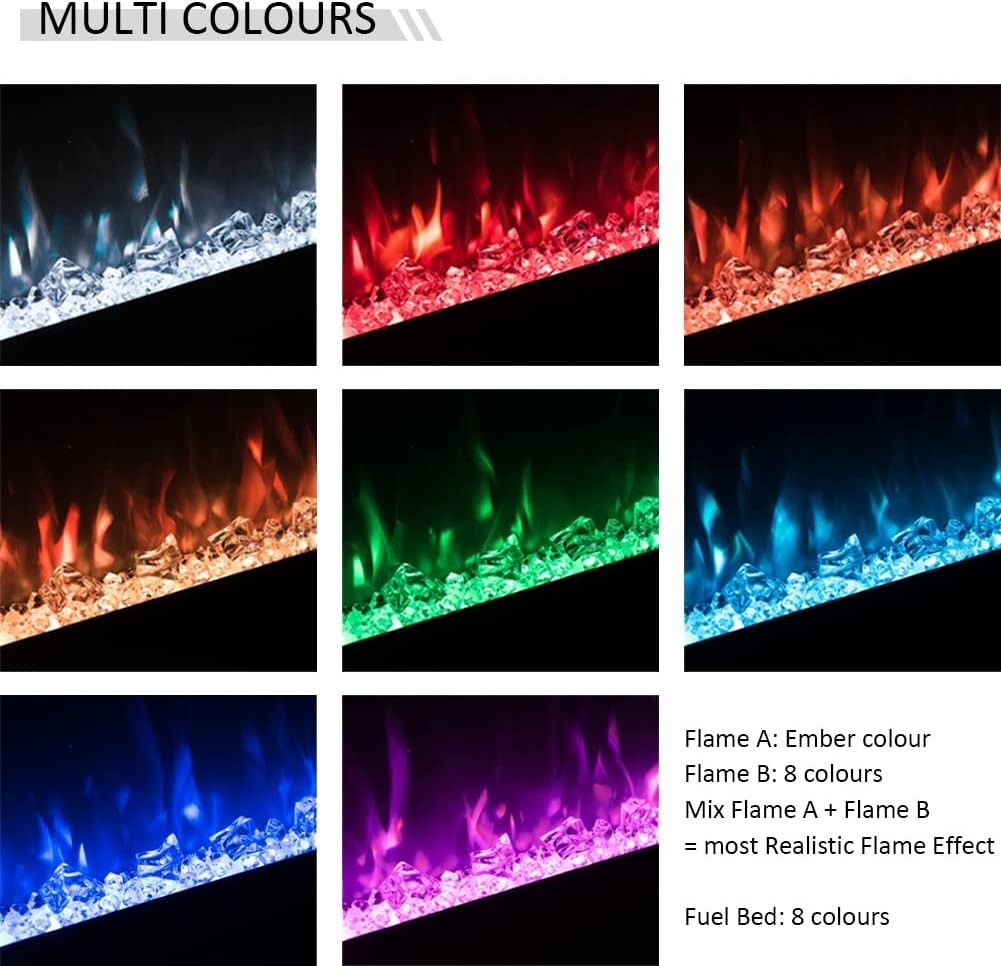 50" Wall Mount Electric Fireplace Multi Flame Colors 750W-1500W Heat