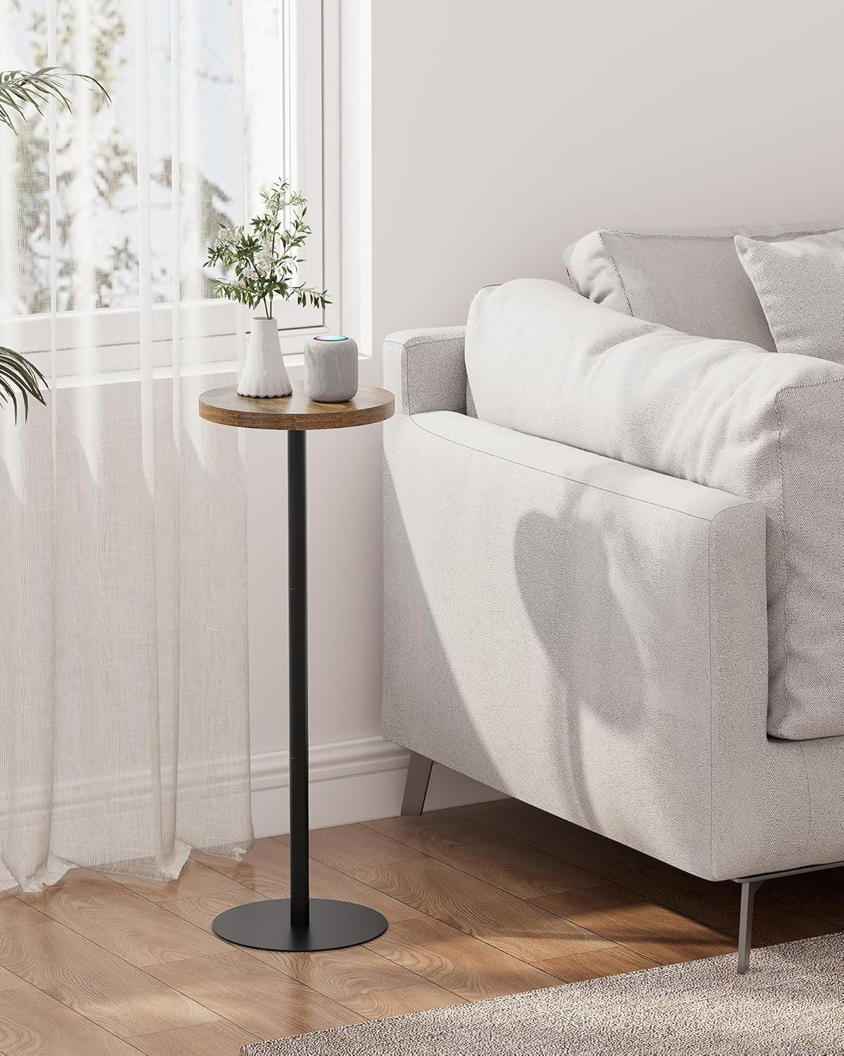 Tall Round Side Table – 25x25x70cm Small End Table Brown