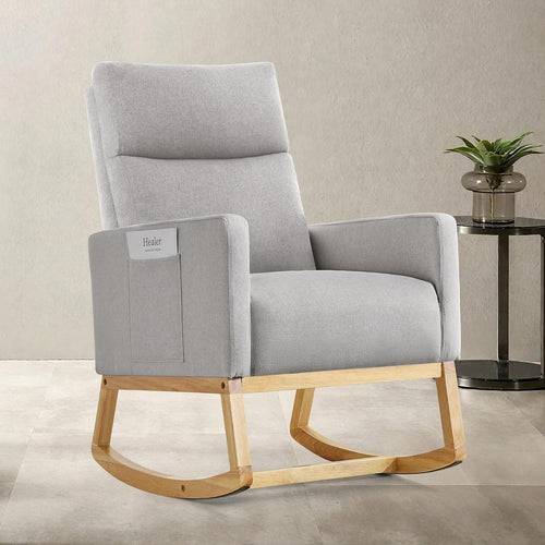 Ergonomic High Back Nursing Rocker with Side Storage & Sturdy Wooden Base