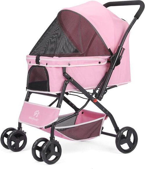 Pink Pet Stroller Foldable Dog Cat Pram 360° Wheels Lightweight Travel Buggy