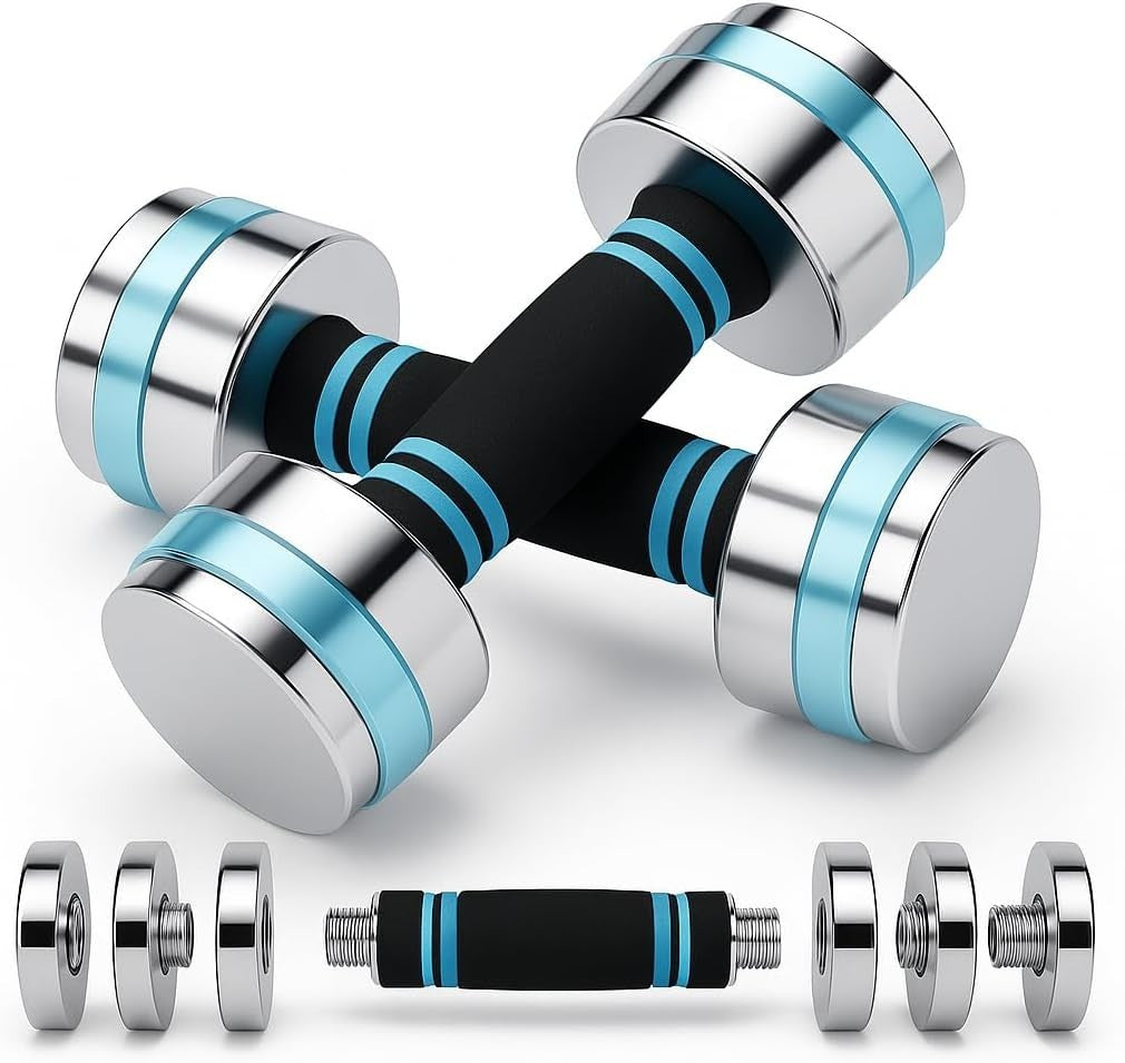 Ultracompact Adjustable Steel Dumbbells Pair Anti-Slip Chrome Home Gym