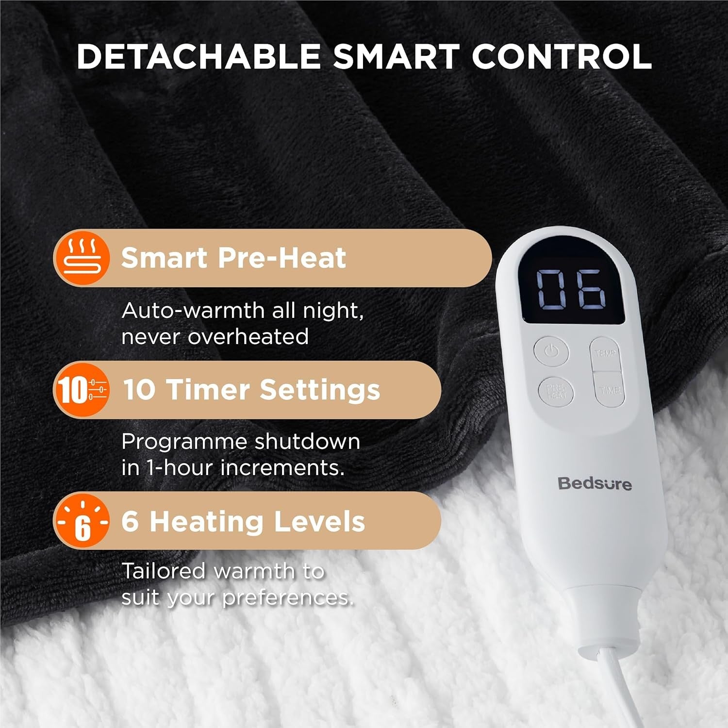 Electric Heated Throw Blanket Ultra Soft Flannel 6 Heat Overheat Safe