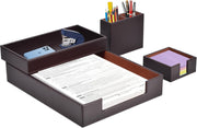 4-Piece PU Leather Desk Organiser Set, Pen Holder, Letter Tray, Note Box