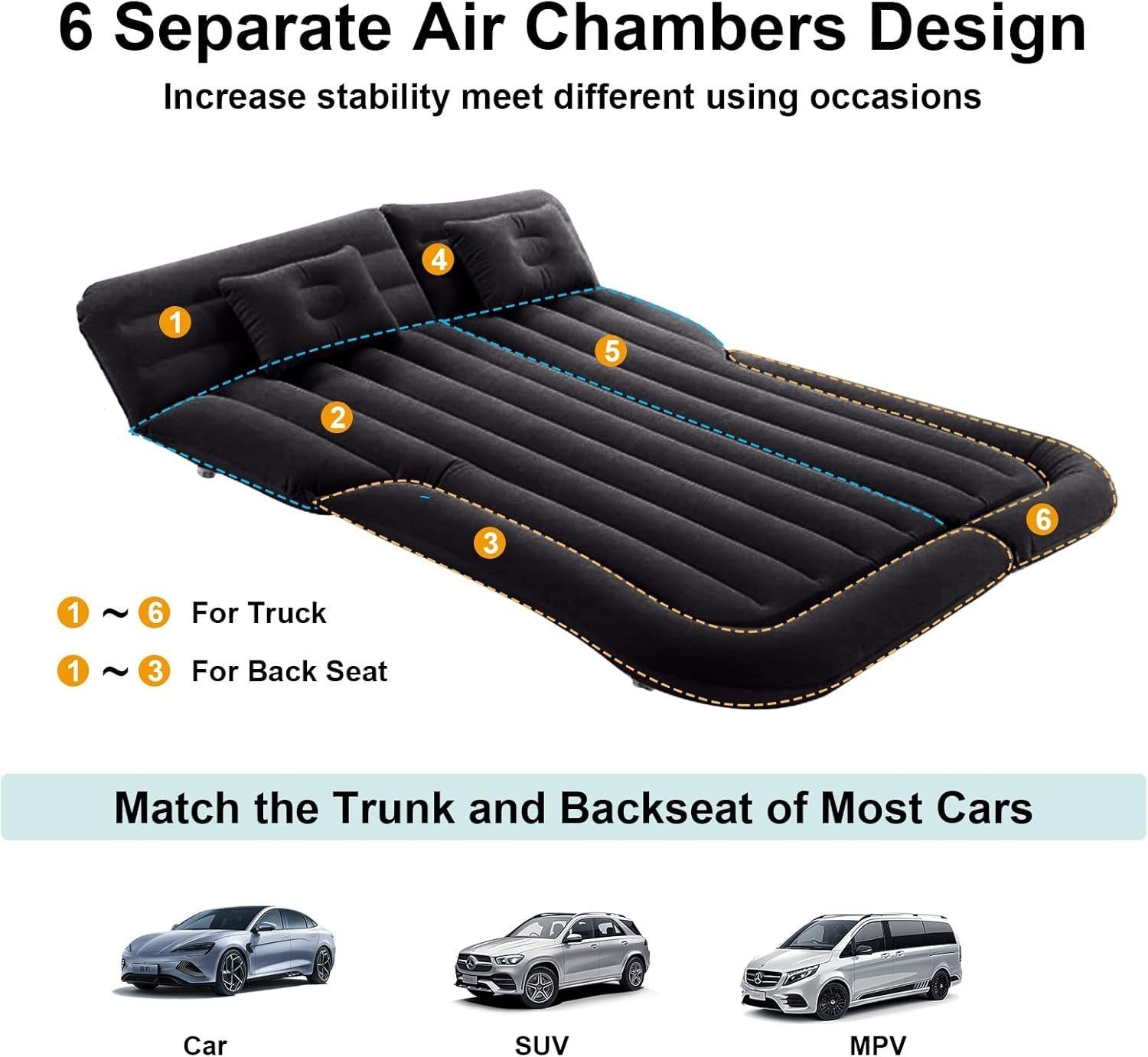 Large SUV Truck Inflatable Car Mattress 175×135×15CM with Pump