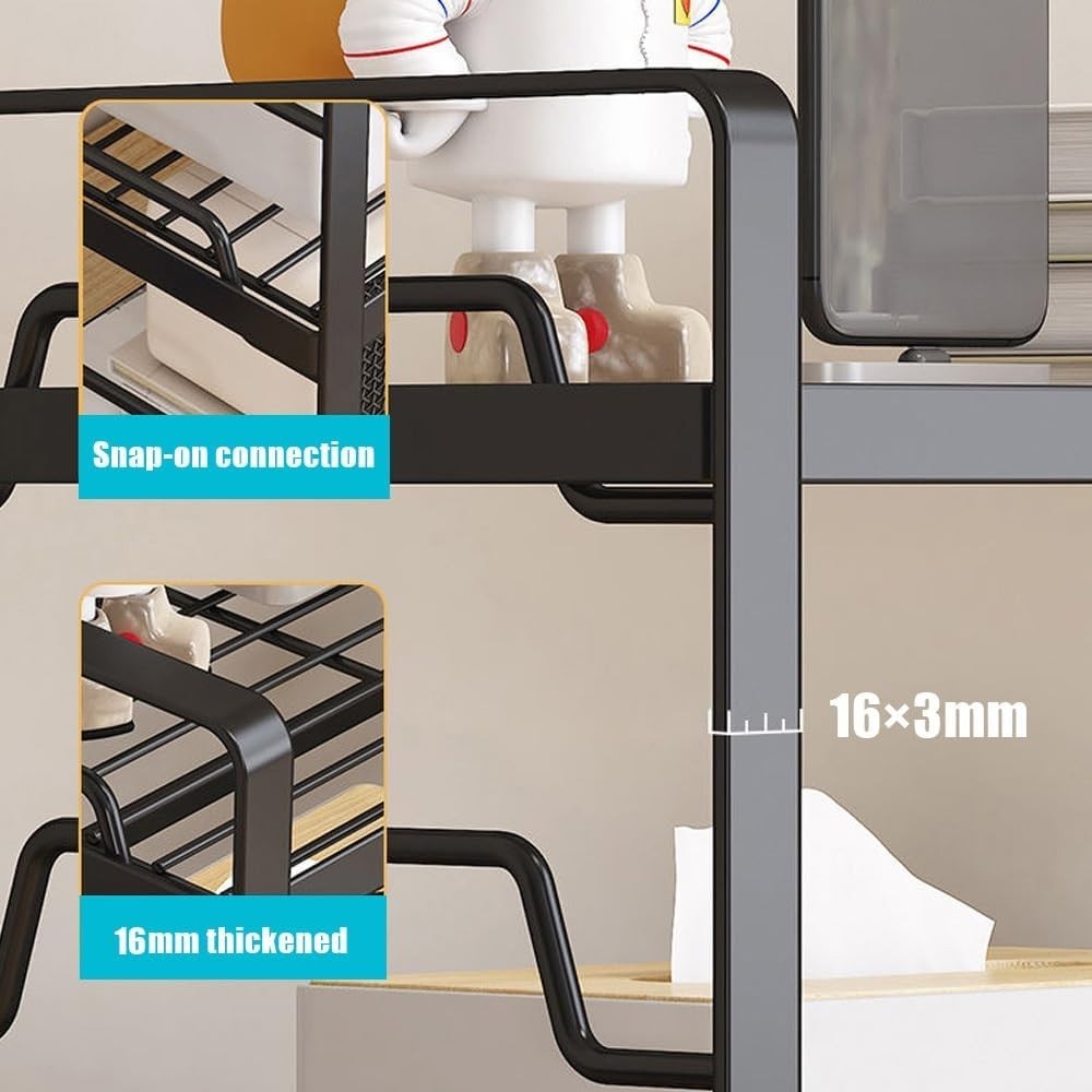 Adjustable Metal Desk Hutch Organizer | Black 2-Tier Desktop Shelf 50cm
