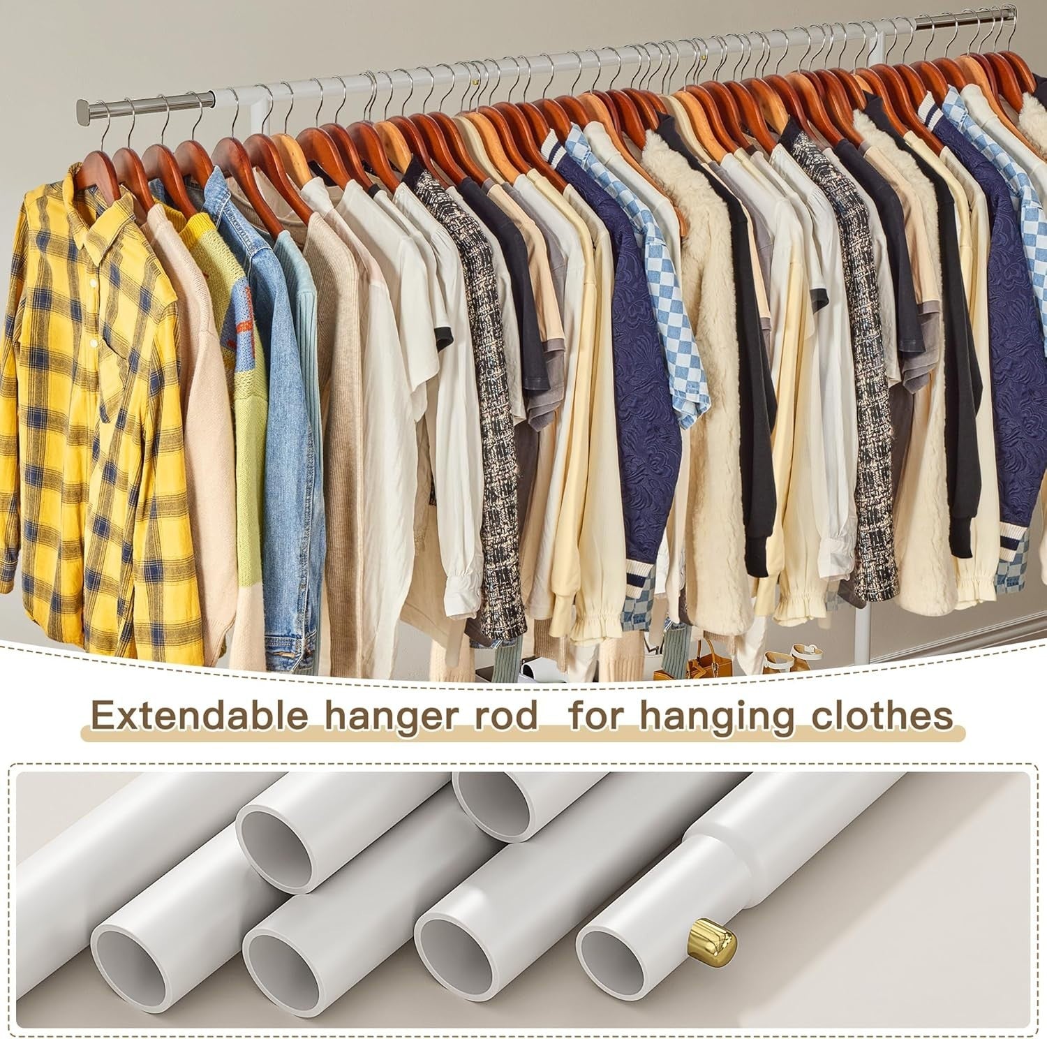 Heavy Duty White Clothes Rail 160cm Extendable Rack on Wheels