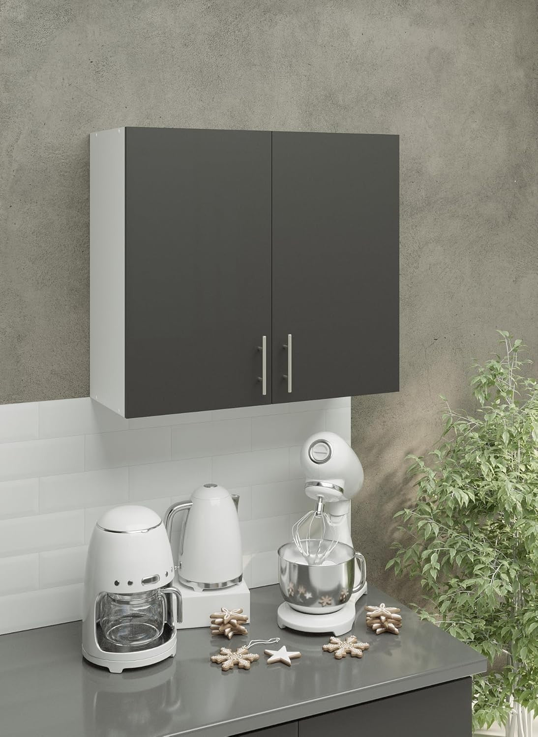 800mm Grey Kitchen Wall Cabinet, Space-Saving 2-Door Storage Cupboard
