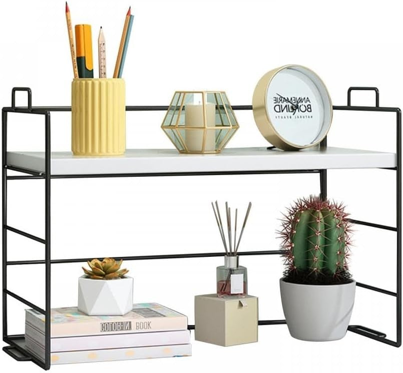 Desktop Organizer Shelf Compact Display Rack Bookcase Storage White Shelf