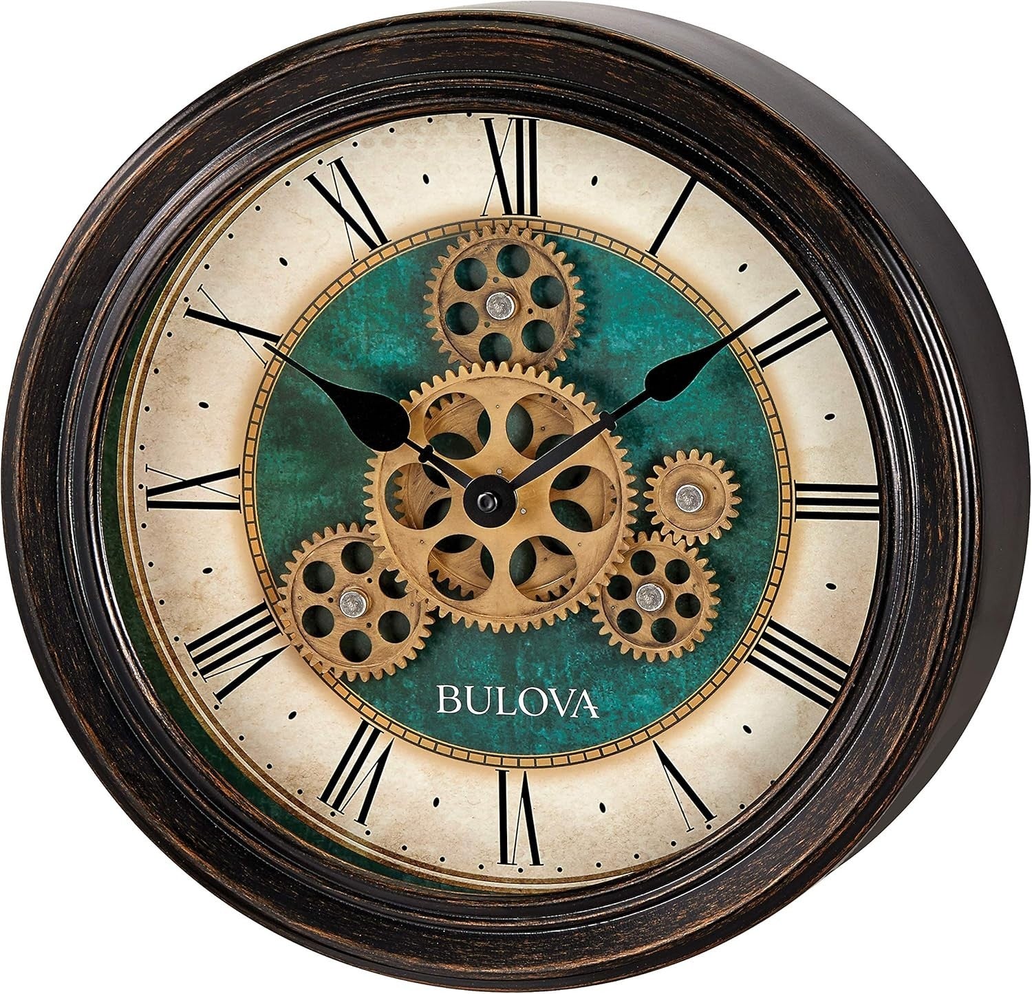 Silent Industrial Wall Clock 12.8" Gear Dial Retro Aged Black Metal