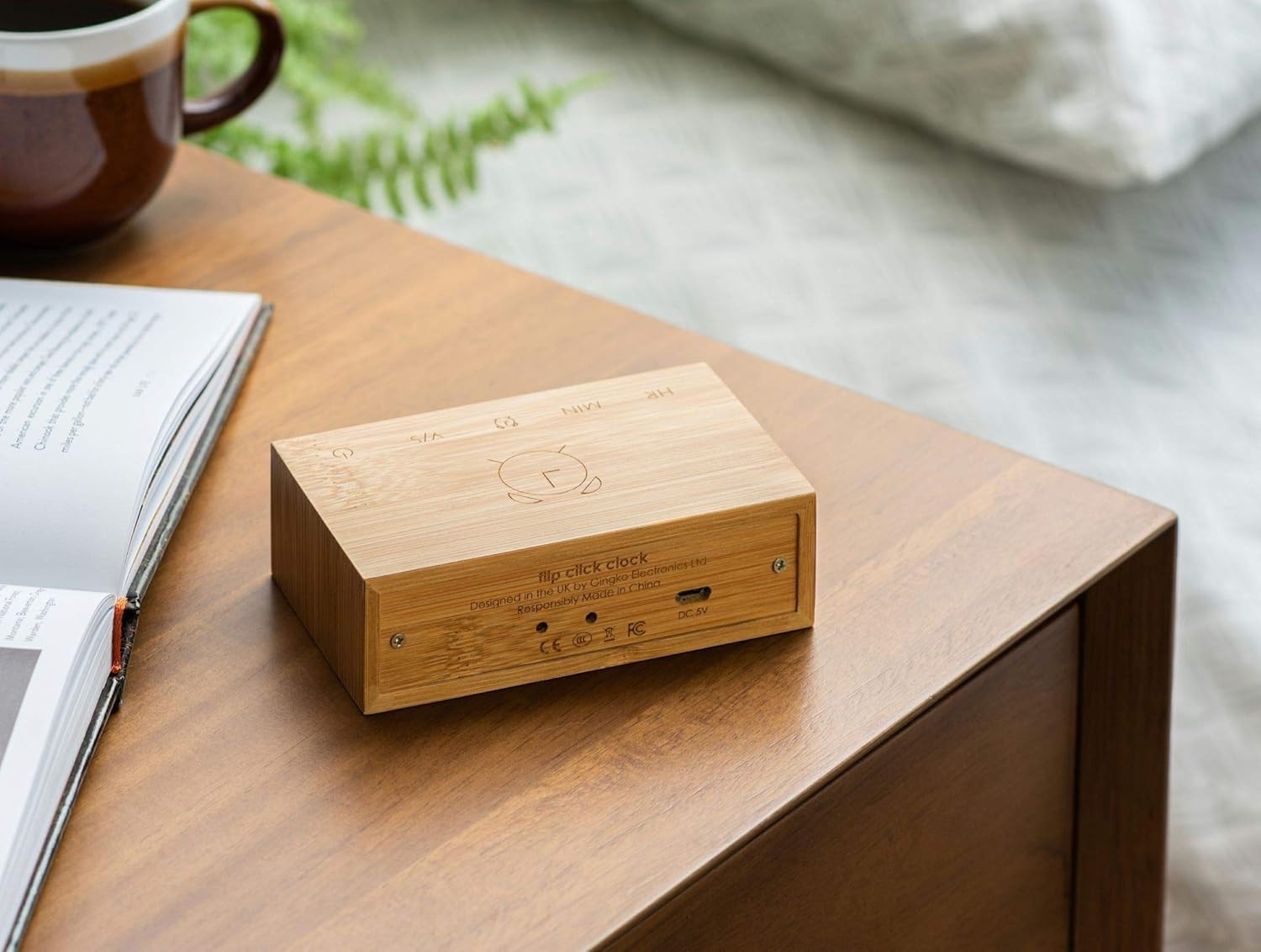 Brown Wood Digital Alarm Clock LED Display Touch Control Minimalist