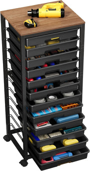 12 Drawer Craft Storage Trolley Rolling Organizer Cart with Wooden Top