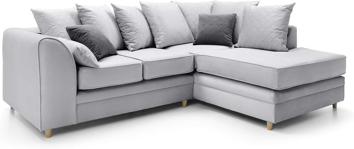 Light Grey Right Hand L Shape Corner Sofa Velvet Water Repellent Plush Comfort