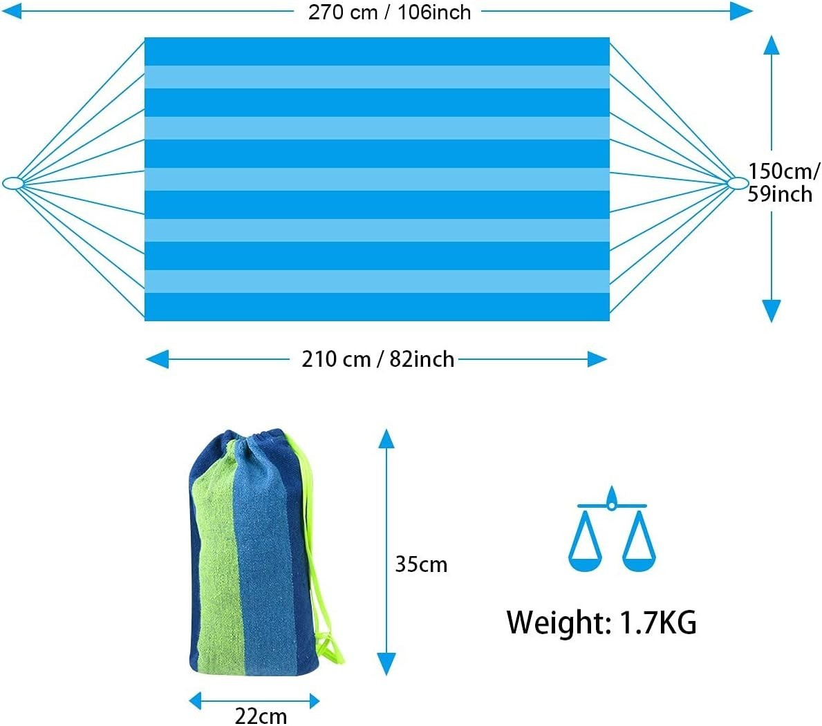 Portable Outdoor Cotton Camping Hammock, 210x150cm, 300kg Load, Easy Setup