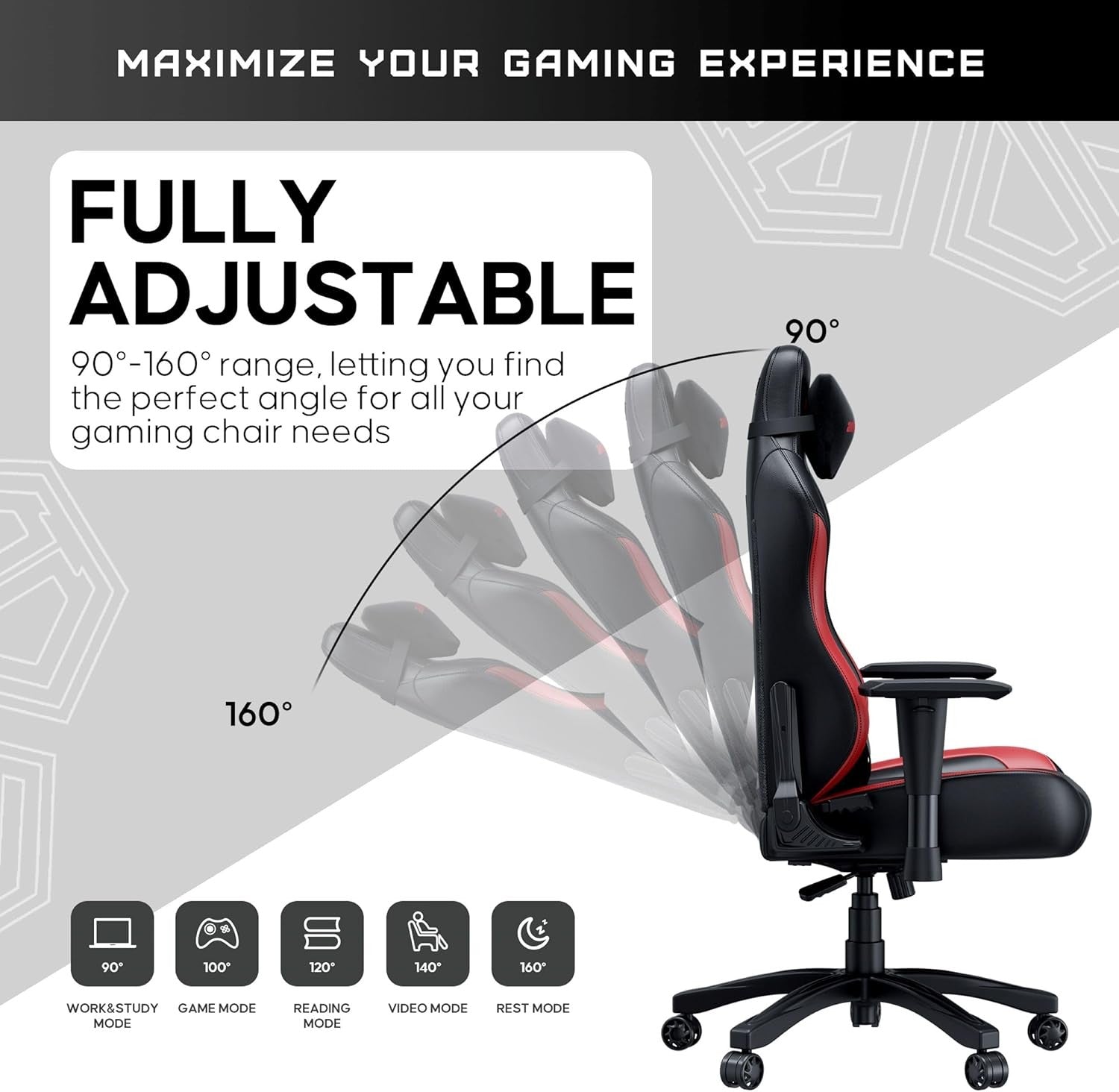 Large Ergonomic Gaming Chair Reclining PVC Leather Black Red