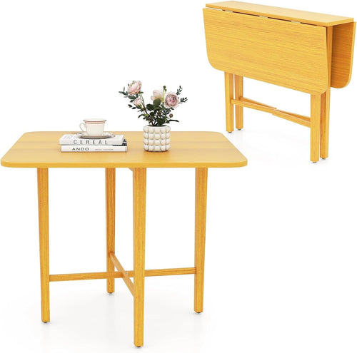 Extendable Drop Leaf Dining Table with Rubber Wood Legs for Small Spaces