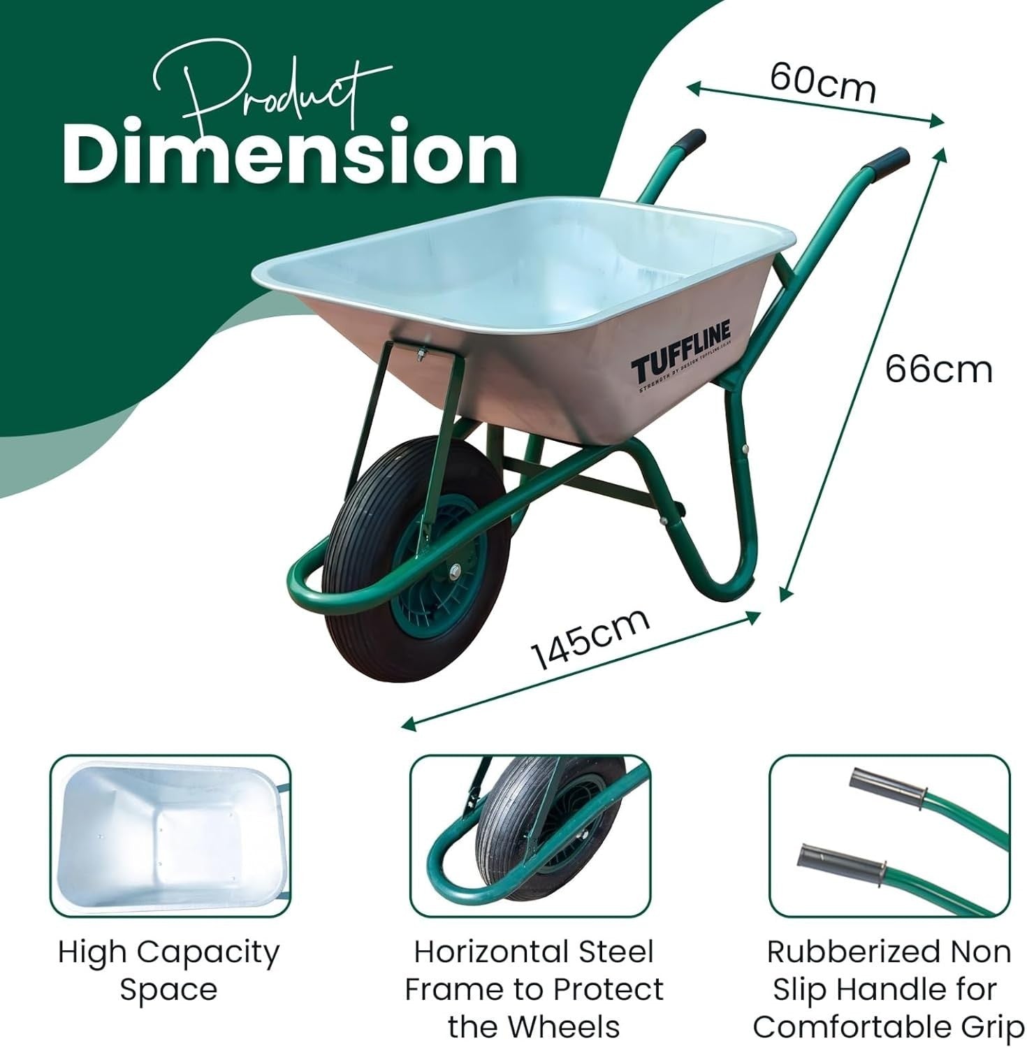 85L Garden Wheelbarrow – Galvanised Steel Tub w/ Puncture-Proof Tyre