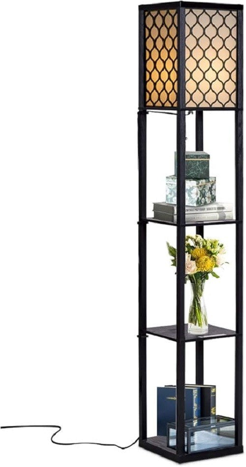 Floor Lamp with Shelves Storage Standing Light Pattern Shade Reading Lamp