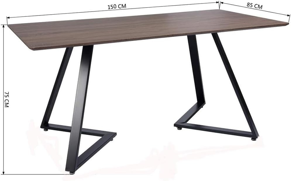 Dining Table Set 6 with 6 Beige Faux Leather Chairs, Oak 150x80cm, Modern Style