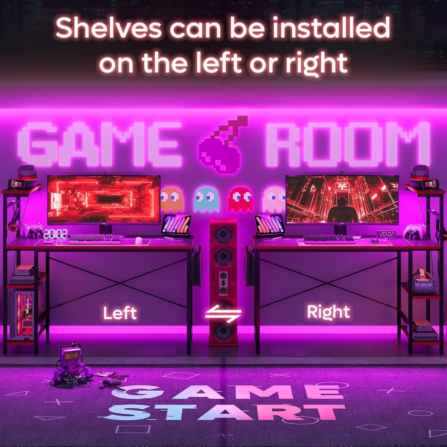 140cm Reversible Gaming Desk with LED Lights & Storage