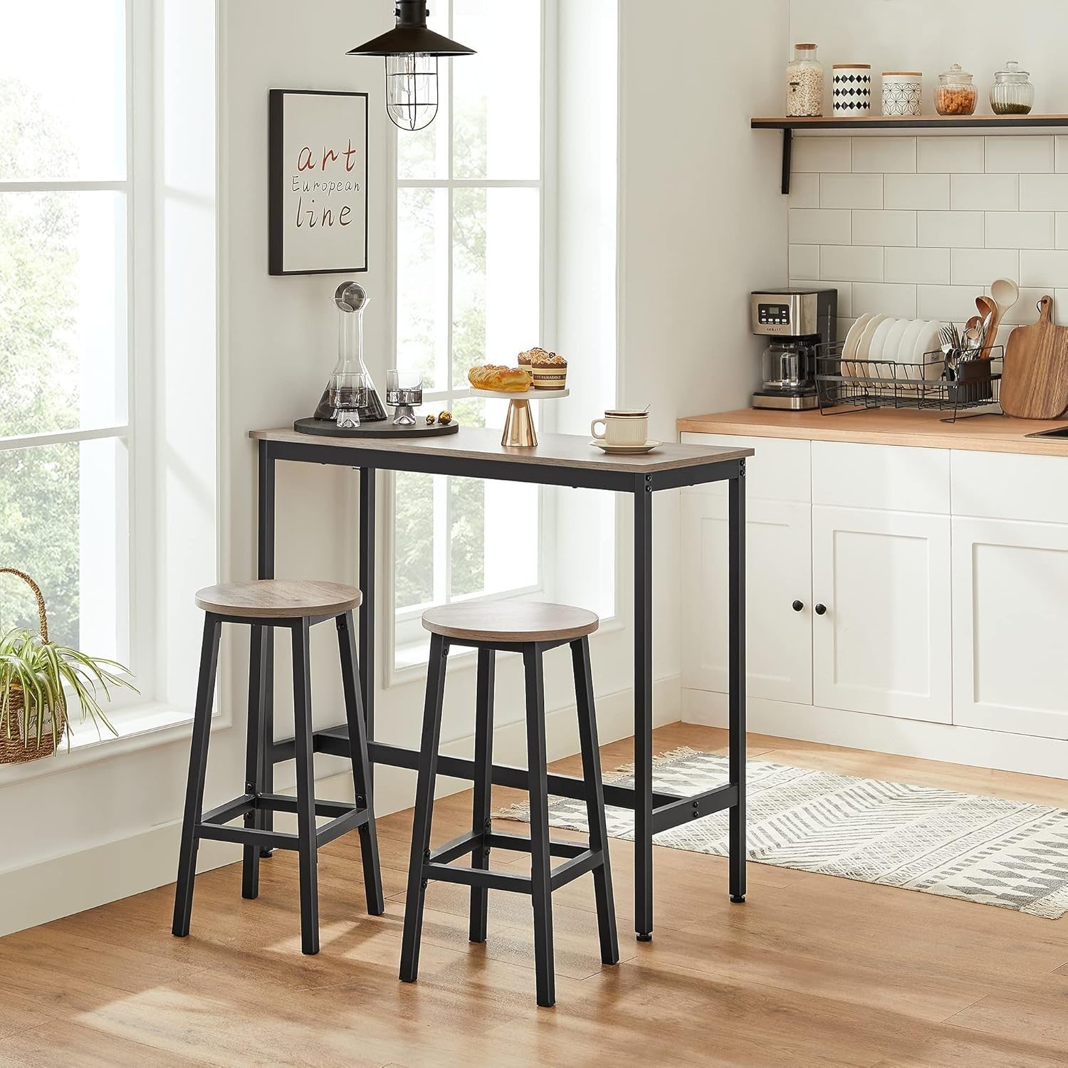 Industrial Bar Stools Set of 2 Greige Round Seat 65cm High Sturdy