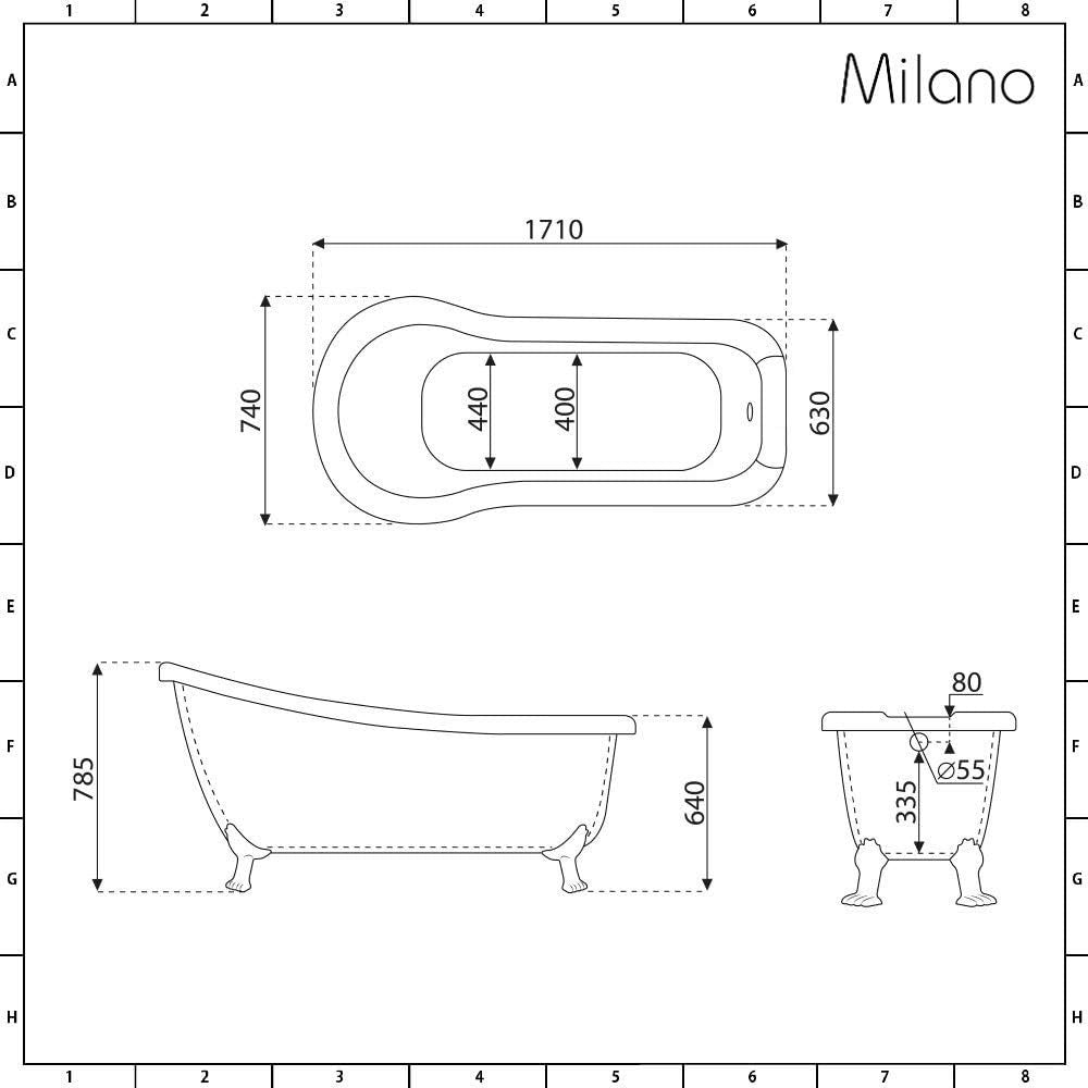 Stone Grey Freestanding Slipper Bath 1710x740mm Gold Claw Feet