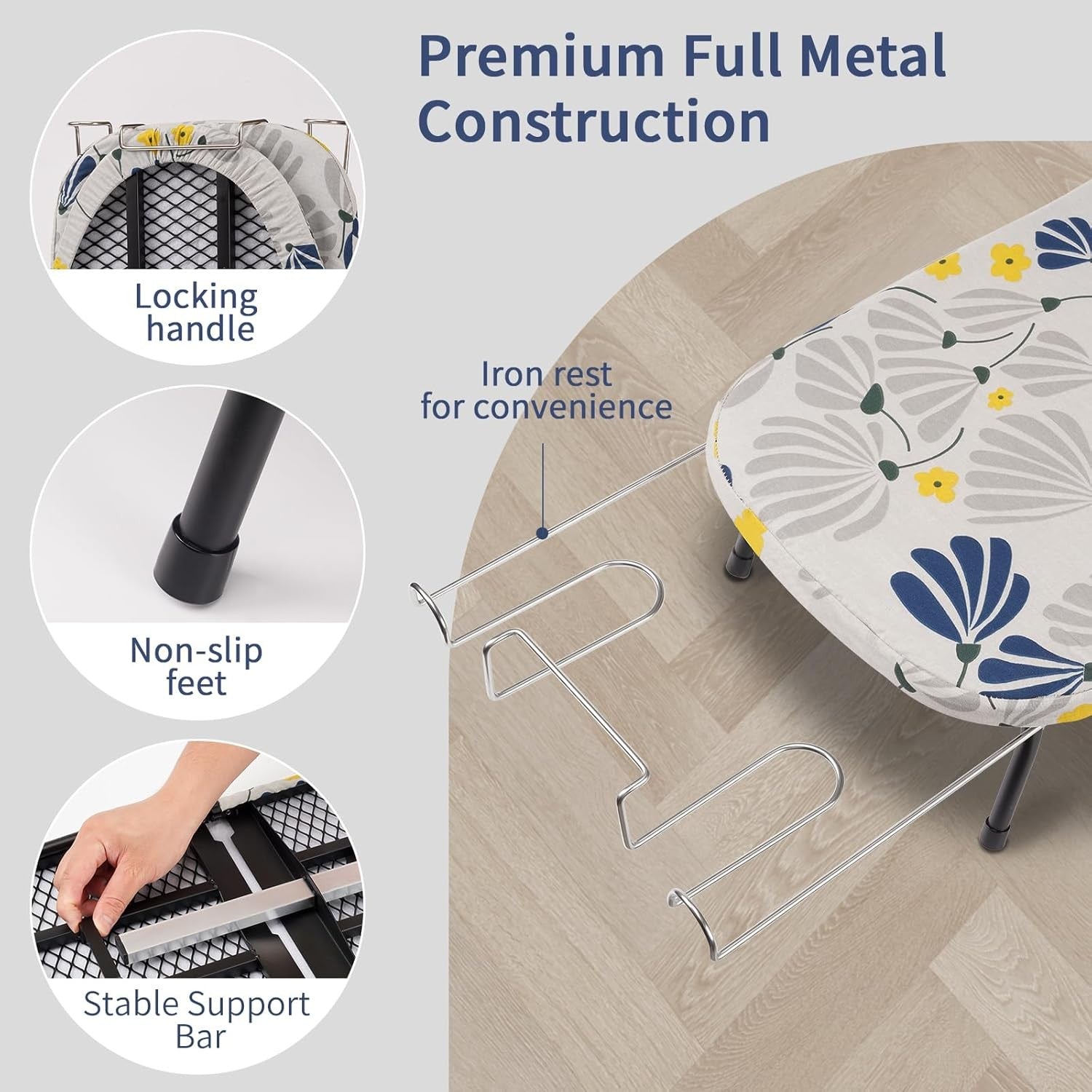 Tabletop Ironing Board Compact Folding with Metal Mesh & Heat Resistant Cover